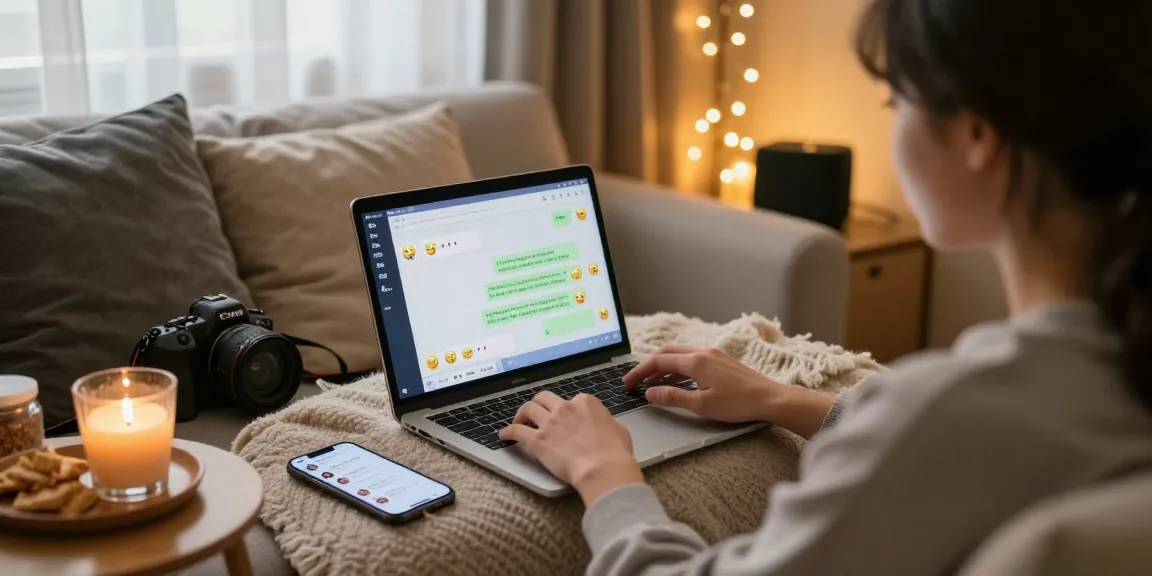 Engaging ai porn chat conversation on a cozy laptop setup.