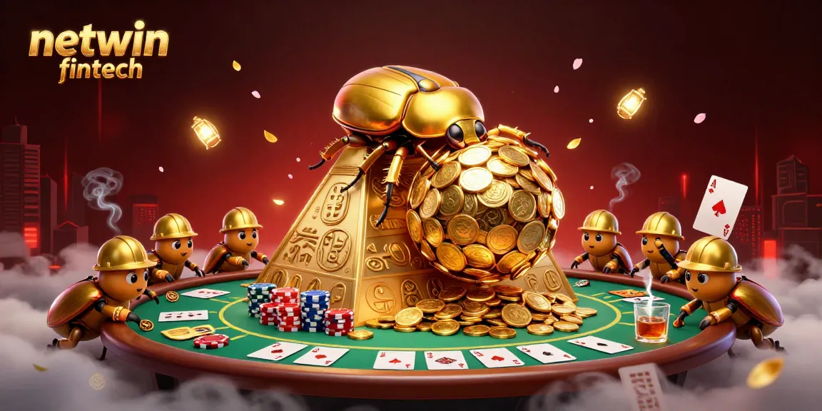 Engage with iconic characters in netwin fintech, rolling golden coins in a casino atmosphere.