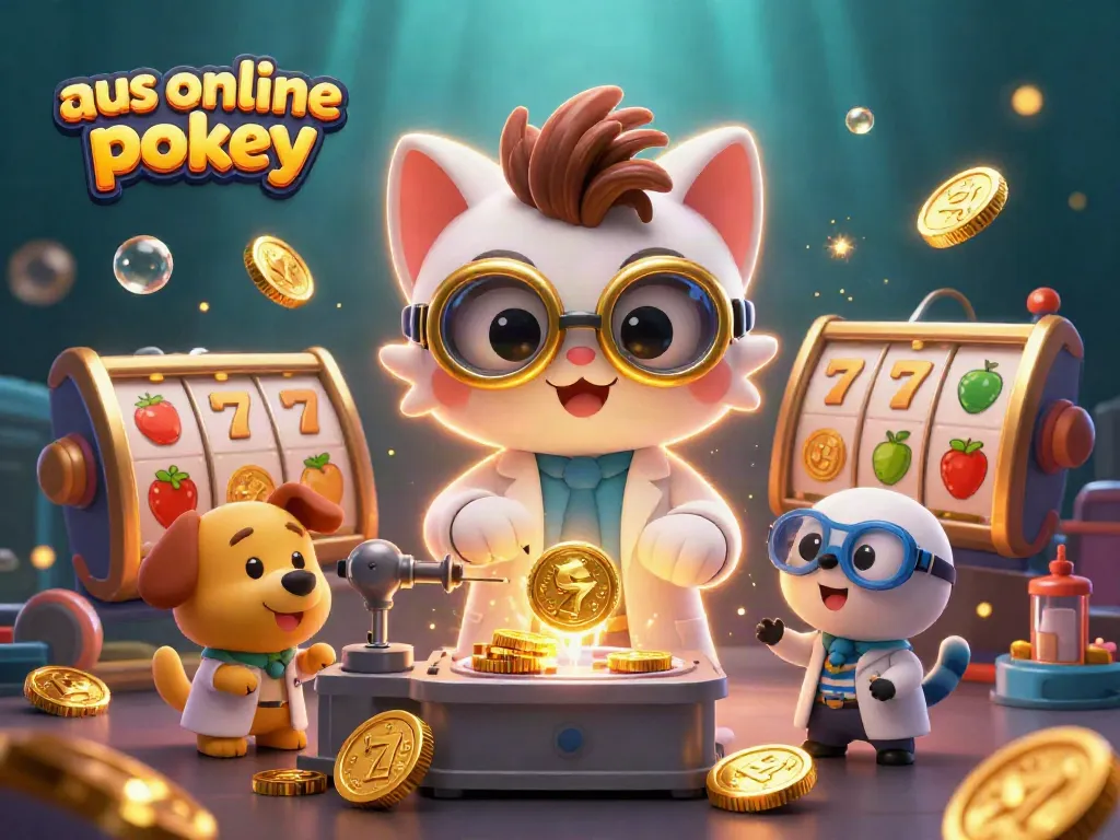 Spin the reels on aus online pokies with vibrant slot elements in an illustrated scene.