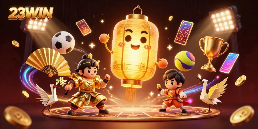 Bet on 23WIN with a vibrant night market casino scene filled with engaging gaming elements.