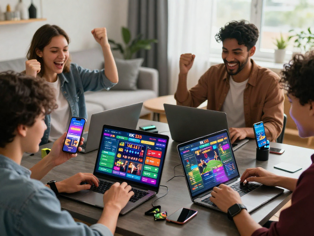 Engaging players experiencing EK 333 online betting platform on smartphones and laptops.