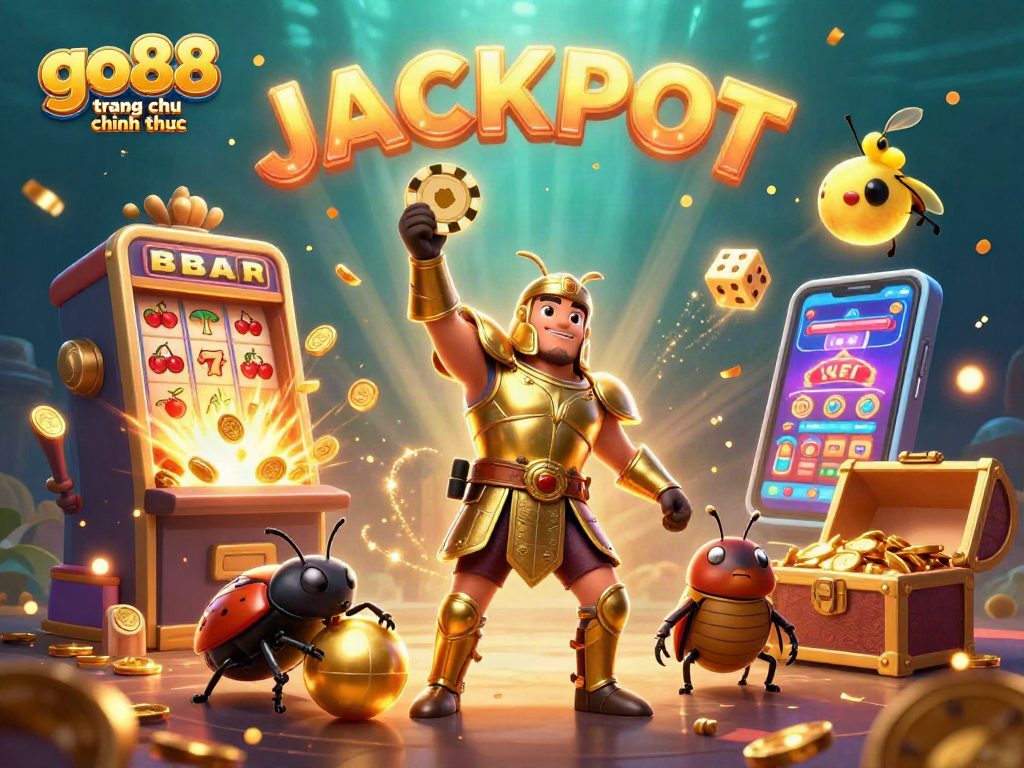 Join the excitement at go88 trang chu chinh thuc with a jackpot-winning scene featuring vibrant characters and casino elements.