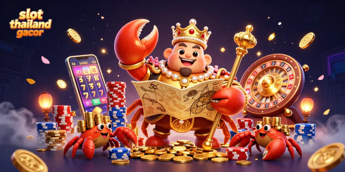 Spin the reels in slot thailand gacor with a golden crab emperor amidst cascading coins.